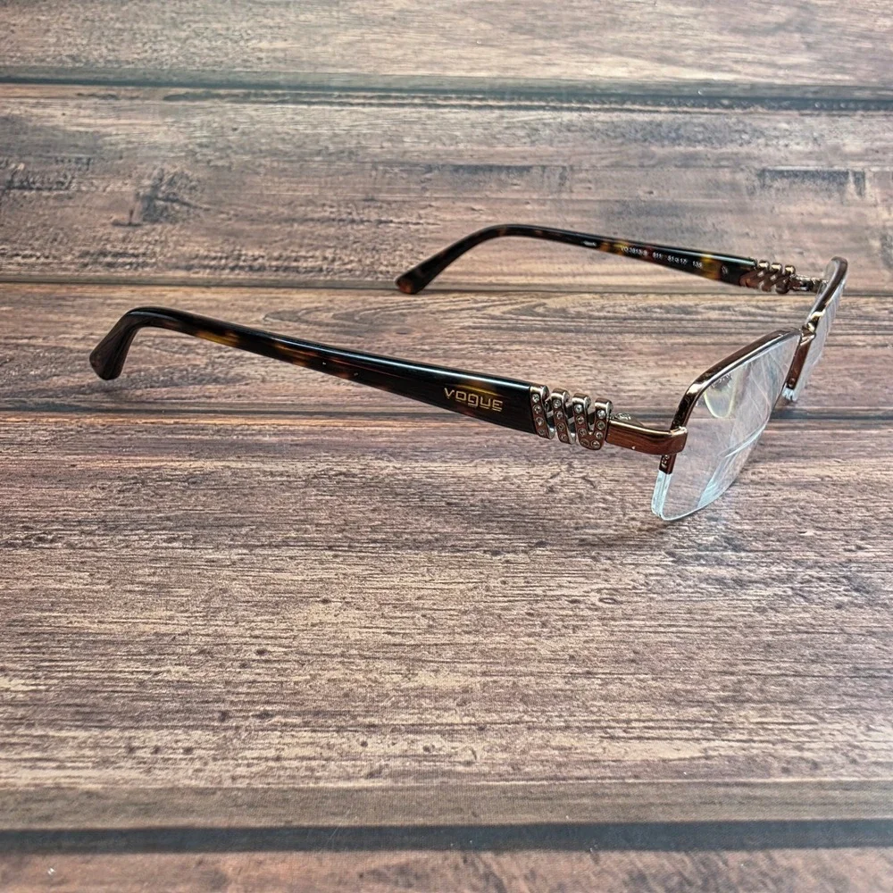 Vogue VO 3813-B 811 Brown Tortoise Crystal Semi Rimless Eyeglasses 51-17-135